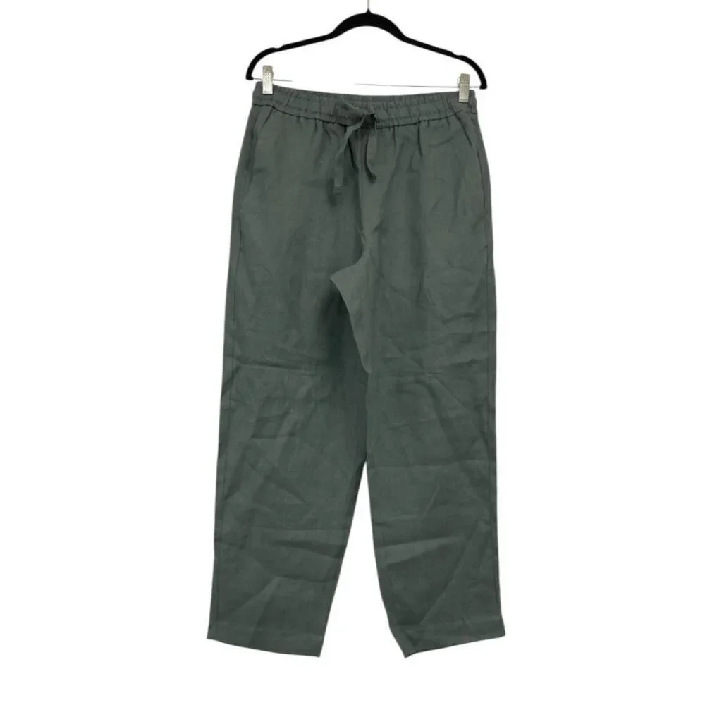 Zara Womens Linen Pants Medium M Trousers Grren Wide-Leg 5070/130 NWT